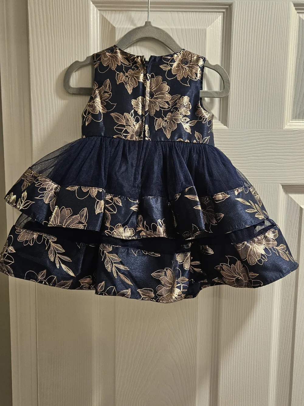 Bonnie Baby Girls 12M Navy Gold Floral Tiered Party Dress NWT